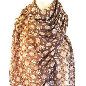 New, Elegant Brown Paris Cotton Crepe Batik Scarf.